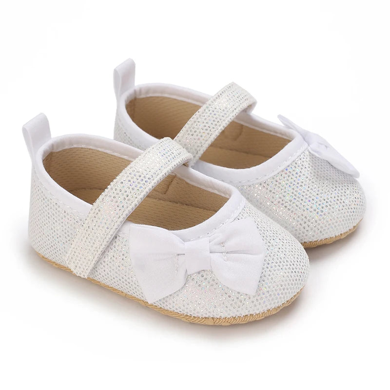 Elegant White Newborn Baby Walking Shoes with Lace Bow Princess Design Comfortable Soft Sole for Infant Girls