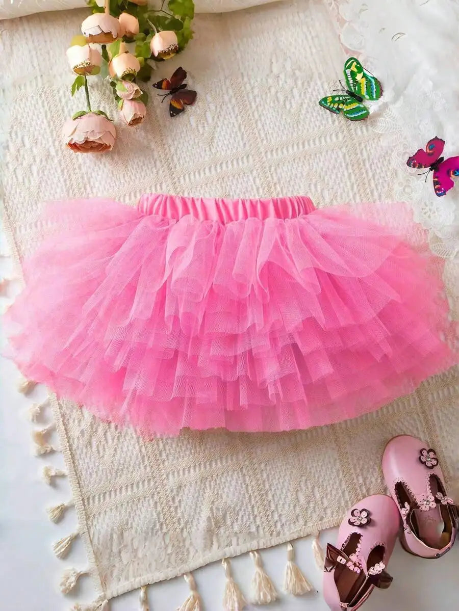 Lilac Layered Tulle Tutu Skirt for Girls, Sweet Ruffled Design