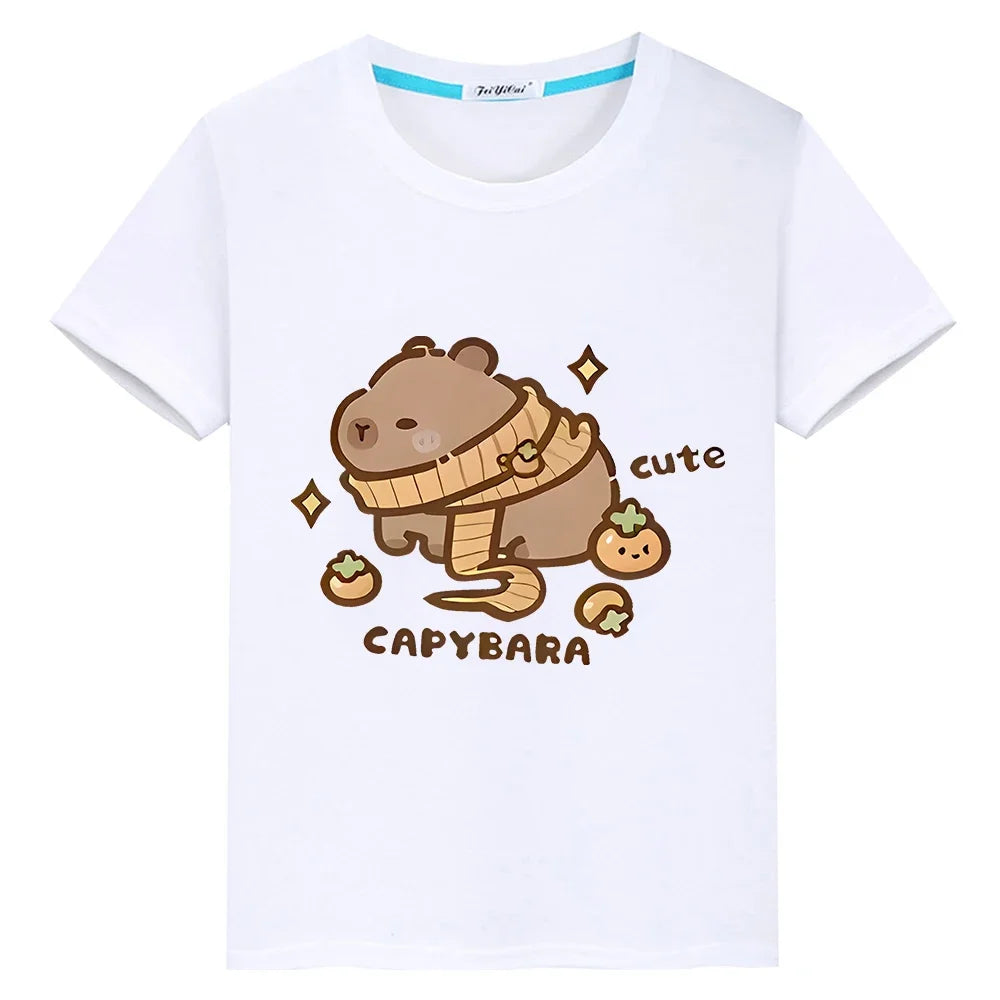 Capybara print t shirt for kids boy 10year Short y2k one piece 100%Cotton Cute Tees Kawaii Tops pride t shirt girl clothes