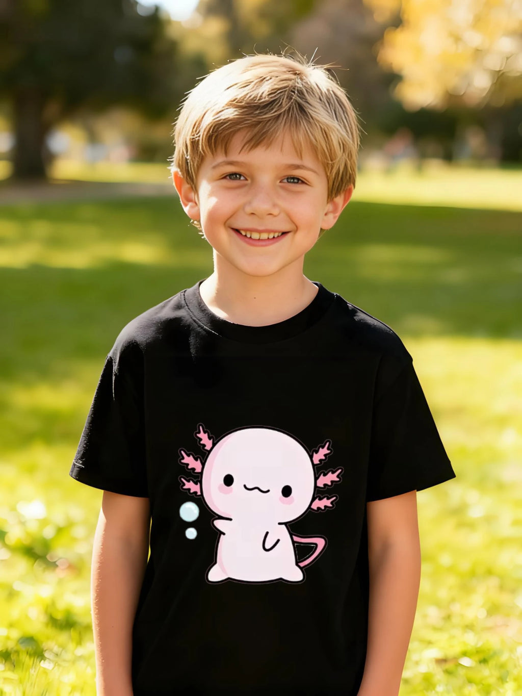 Kids Children's Cotton T-Shirt Cute with Leaf Shaped Gills and Smiling Face for Boys Girls Friendly Pet Theme