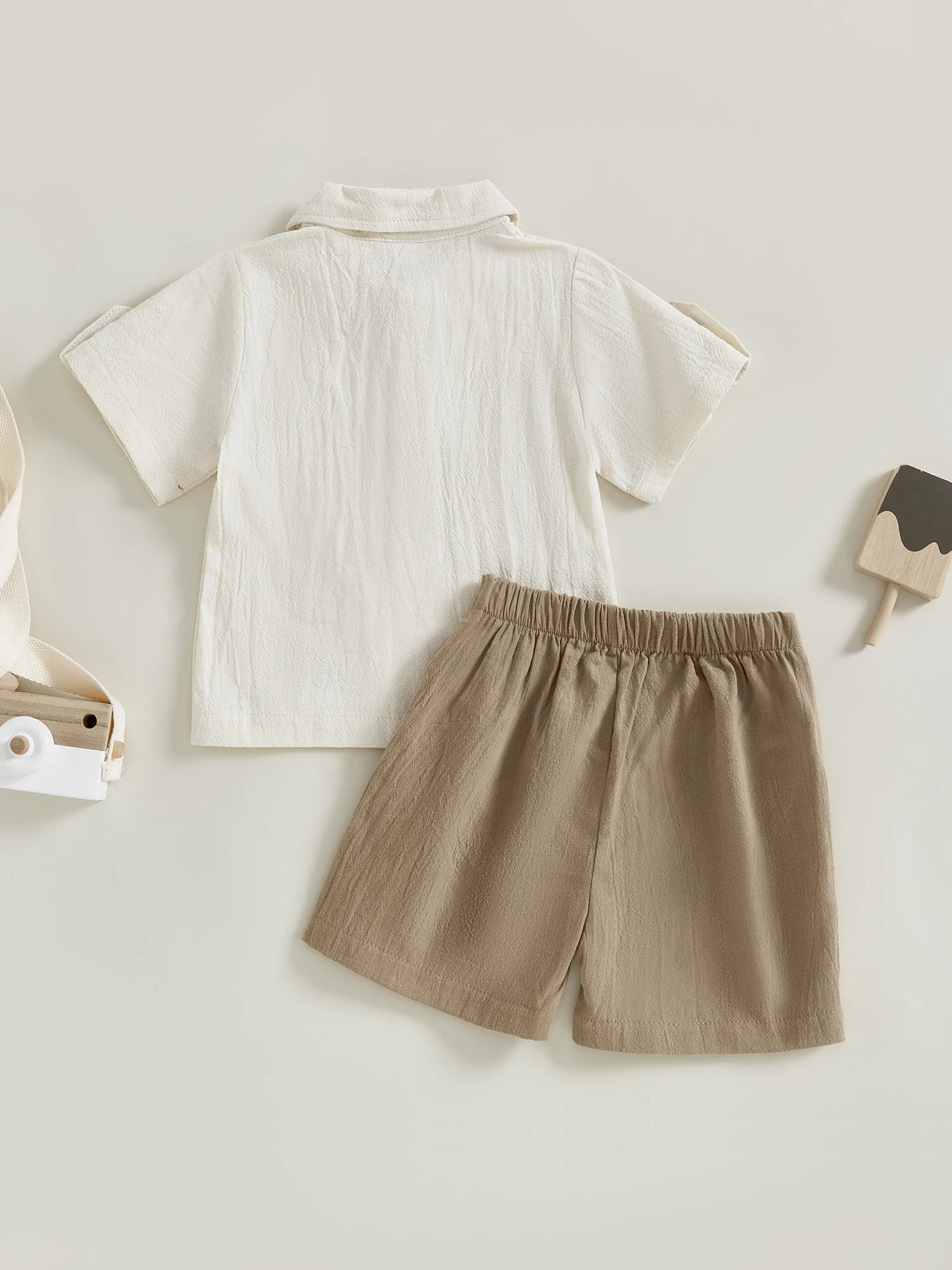 Boys Casual Summer Outfit Set with Short Sleeve Lapel Button Up Top and Solid Color Shorts - Stylish and Comfortable Boys