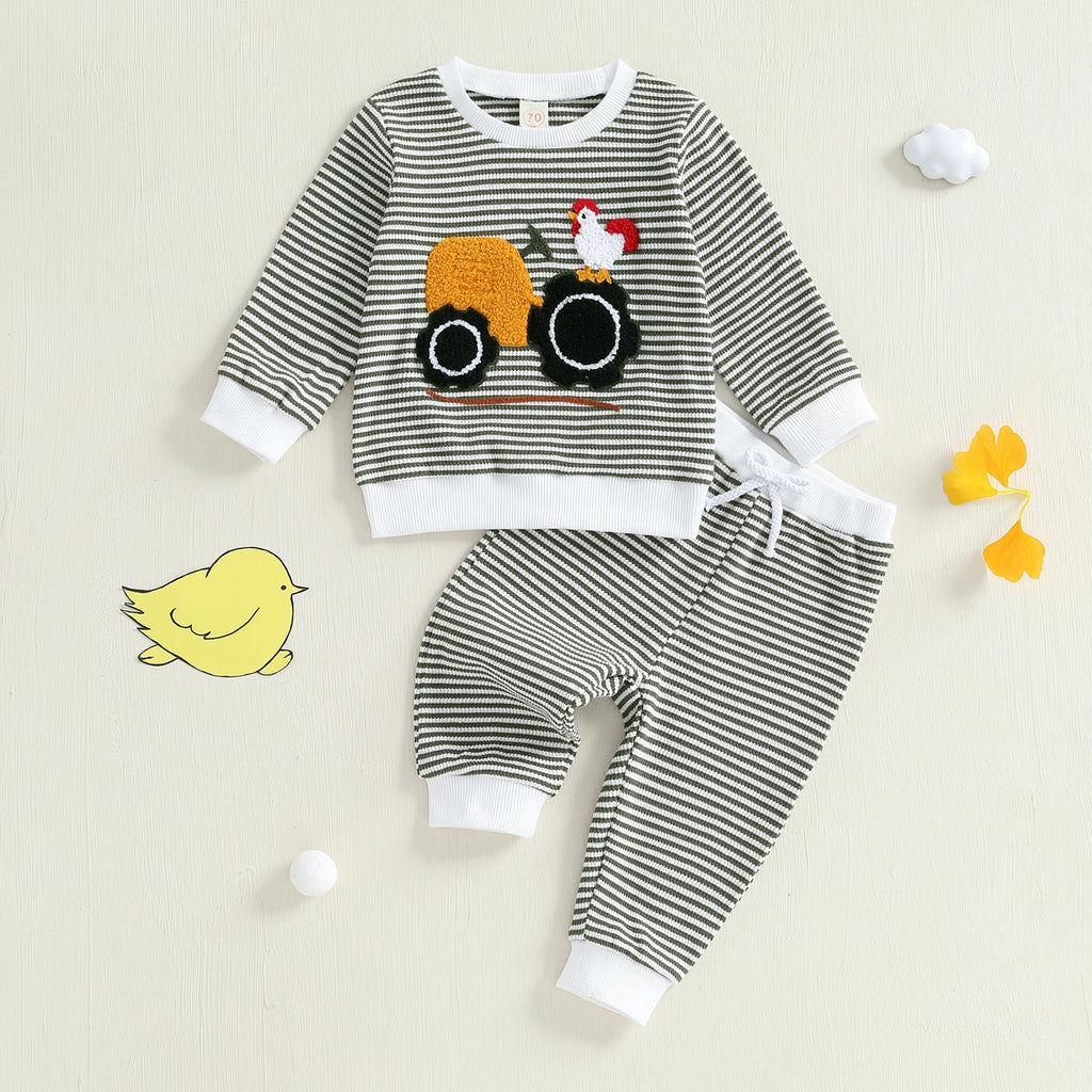 Toddler 2-Piece Autumn Set with Cute Fox Embroidery Sweatshirt and Pants - Kids Fall Outfits for Boys and Girls