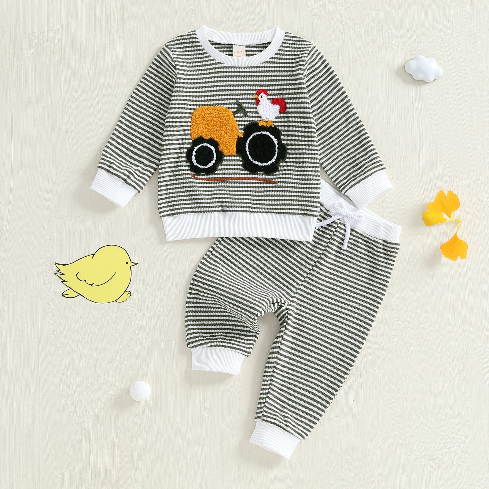 Toddler 2-Piece Autumn Set with Cute Fox Embroidery Sweatshirt and Pants - Kids Fall Outfits for Boys and Girls