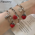 Silver Color Thick Chain Bracelets for Women Trendy Elegant Charming Sparkling Strawberry Zircon Party Jewelry