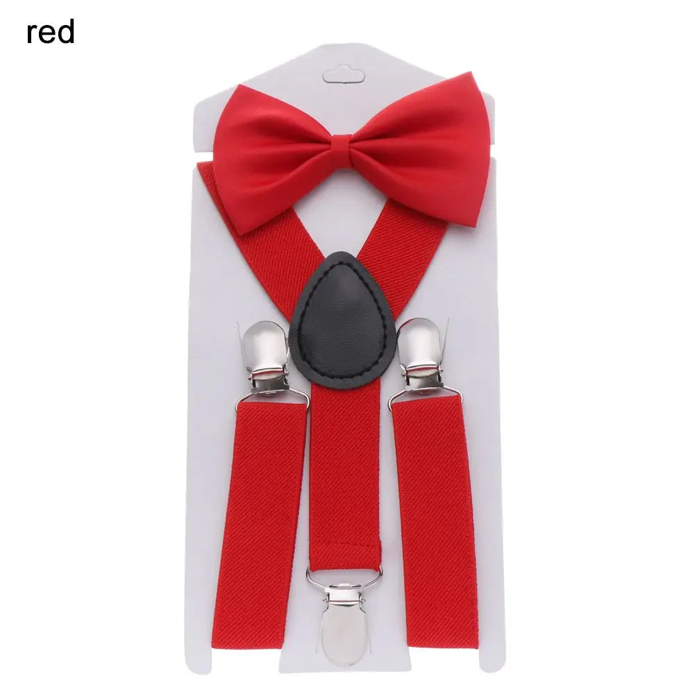 Kids Elastic Suspenders Bow Tie set Matching Tuxedo Suit Unisex Boy Girl Bowtie Wedding Costume Adjustable Y-Back Brace Belt
