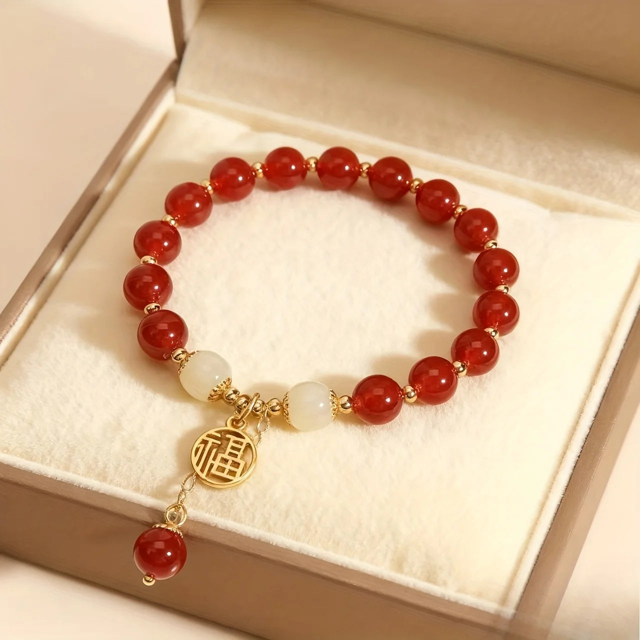 Red Crystal Bracelet with Golden Pendant,  Style Lucky Charm Jewelry, Gift for Family Friends, Daily Wear