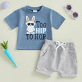 Boys Easter Outfit Set with Short Sleeve O Neck Bunny Print Top and Solid Color Shorts - Holiday Clothing for Kids