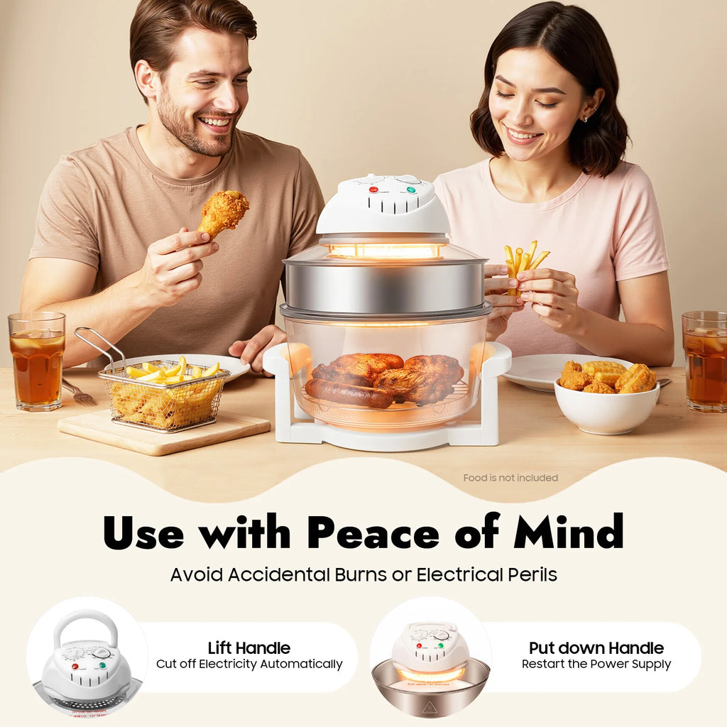 110V 17.96Qt Air Fryer 1200-1400W 360° Hot Air Circulation Oil-Free Cooker with Grill Rack for Home Kitchen