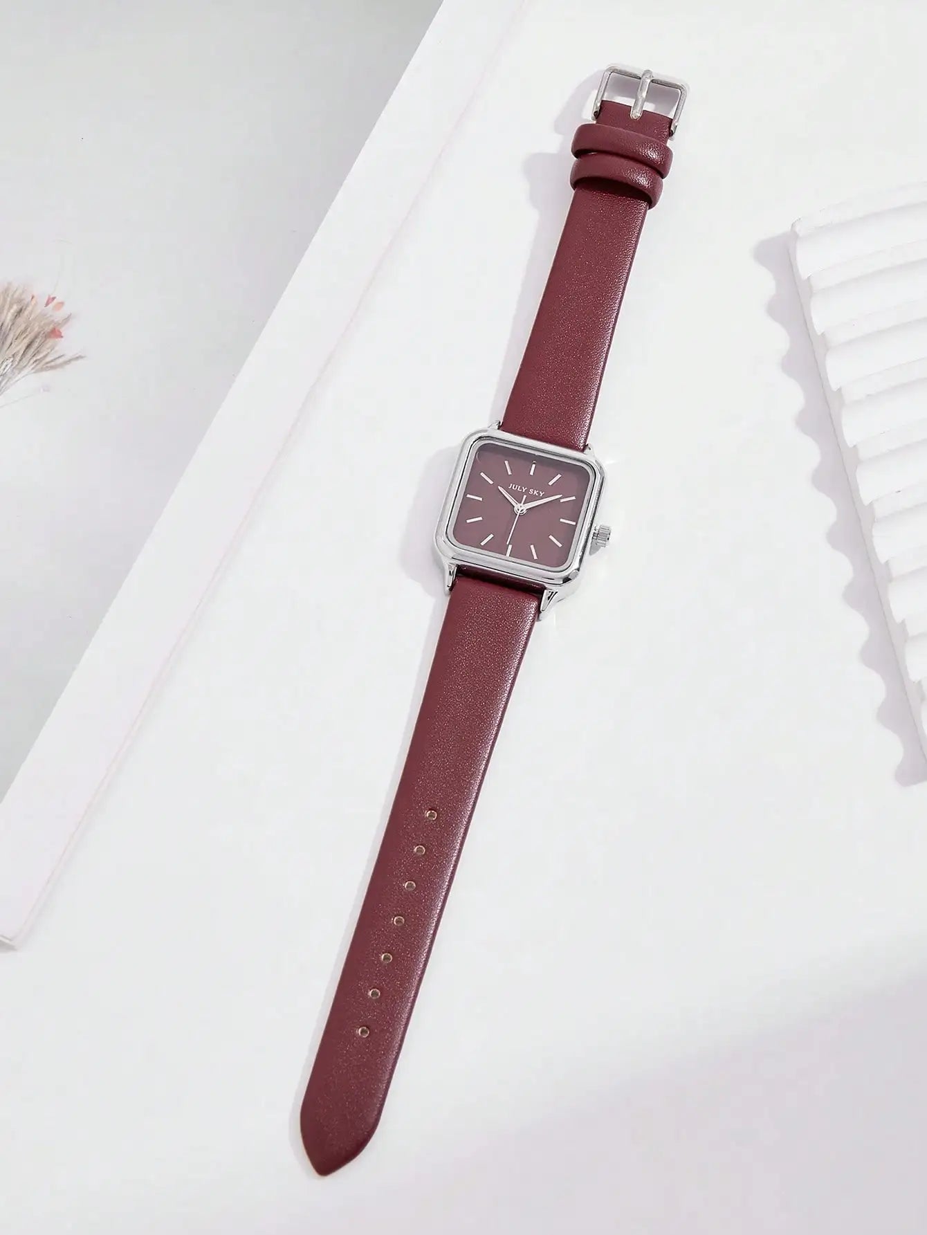 Women's Quartz Watch with Burgundy Leather Strap