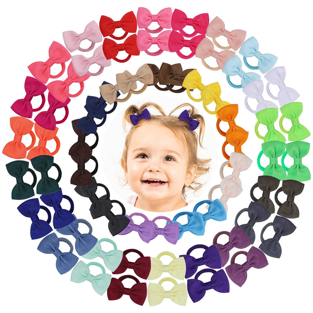 20/40pcs Cute Bow Elastic Non-slip Hair Ties Random Color Suitable for All Occasions Festive Photography Soft Hair Accessories