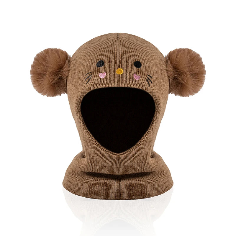 One-piece caps, scarves, ear protectors for autumn and winter, and embroidered cat headscarves for boys and girls aged 1-6