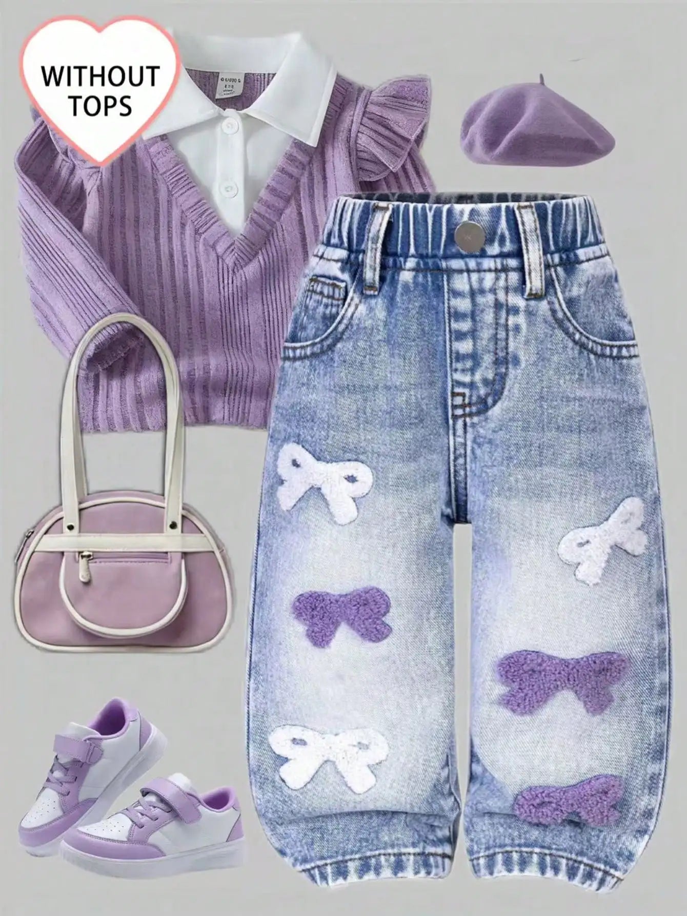 Toddler Girl Denim Pants with Crochet Flower Applique, Loose Fit Blue Jeans for Spring Fall