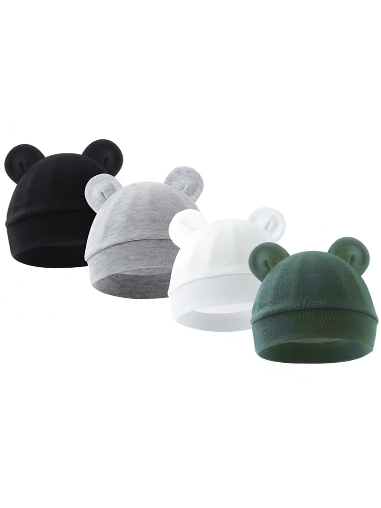 Baby Hats for Newborn Solid Color Cap Kids Bear Hats Children Soft Cotton Breathable Sweat-Absorbent Boys Girls Baby Stuff