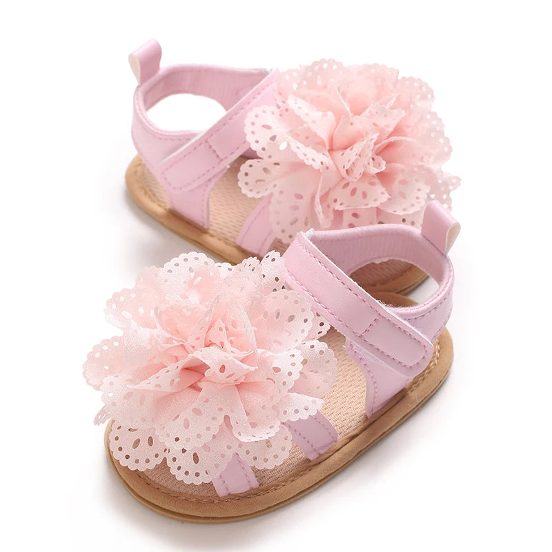 Summer Western Style Baby Flower Princess Shoes Pink Open Toed Baby Girl Sandals