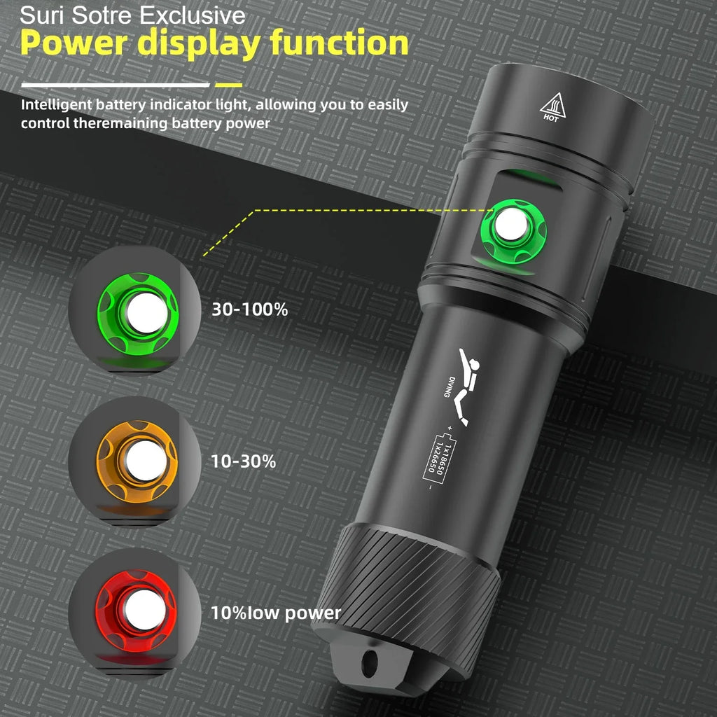 Professional diving L2-2000LM LED diving flashlight super bright IPX8 waterproof flashlight underwater 200M fishing flashlight