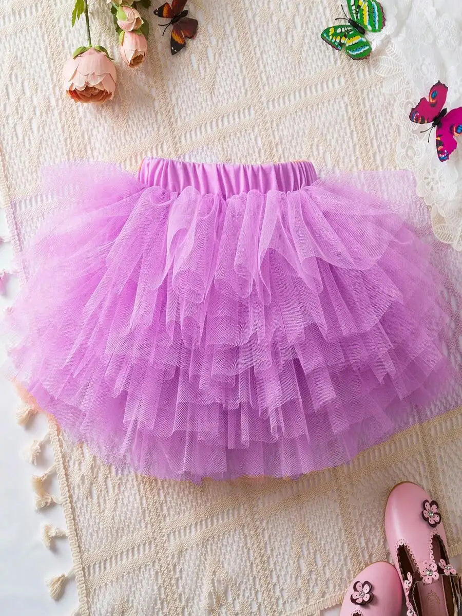 Lilac Layered Tulle Tutu Skirt for Girls, Sweet Ruffled Design