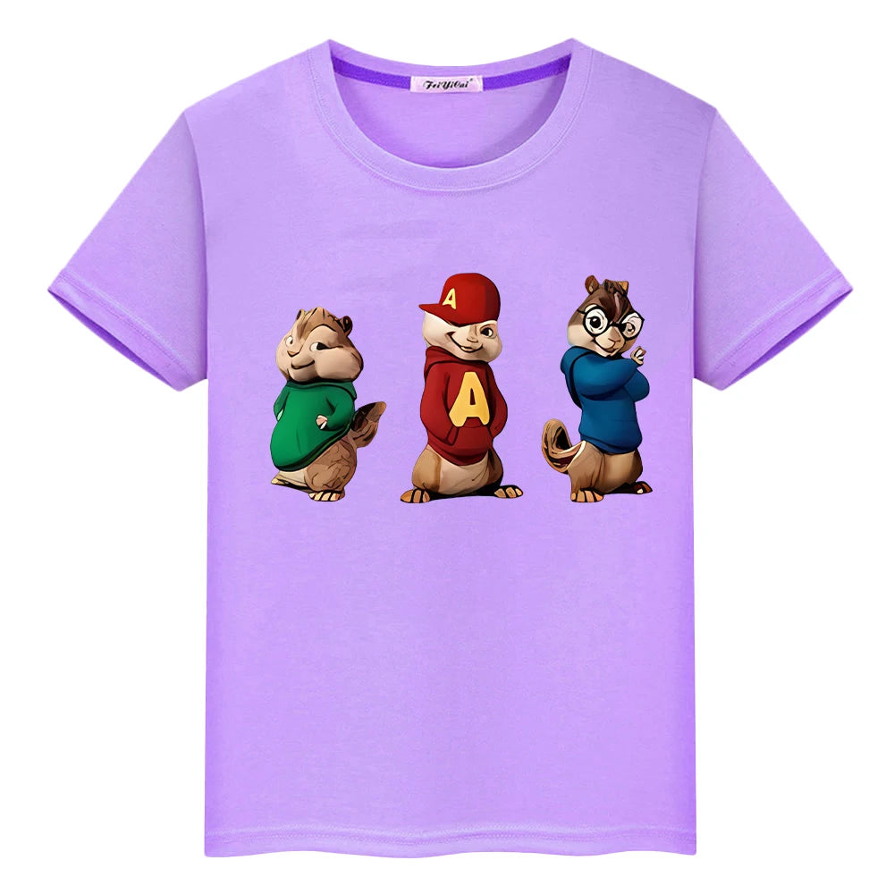 Alvin and chipmunks costume Print t shirt for kids boy 10years 100% Cotton Cute Tops anime Short girls clothes y2k