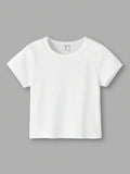 White Cropped Round Neck Short Sleeve T-Shirt for Girls