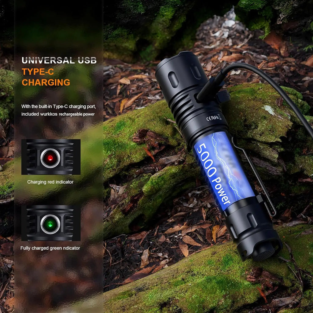 TD04 Flashlight 21700 Rechargeable Dual-Mode Tactical Flashlight USB-C Interface 3000 Lm Everyday Carry with Tail Switch