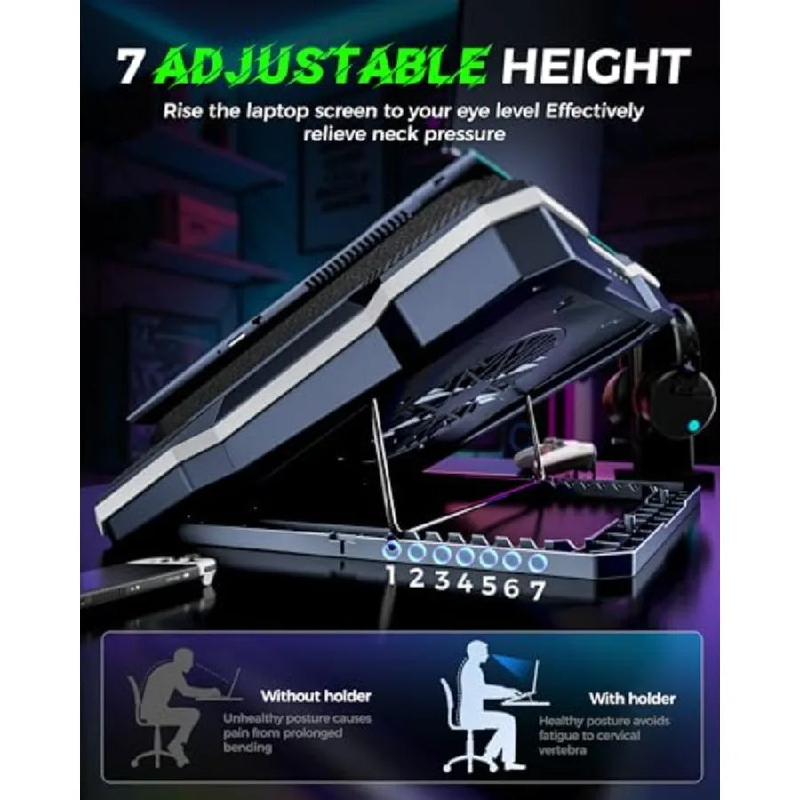 RGB Gaming Laptop Cooling Pad with 5.5 Turbo Fan Rapid Cooling for 15.6-19.3 Laptops Variable Speed Control 7 Adjustable Height