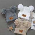3pcs Breathable Stretchy Infant Knit Beanie with Heart Pompoms | Hand Washable, Mixed Colors