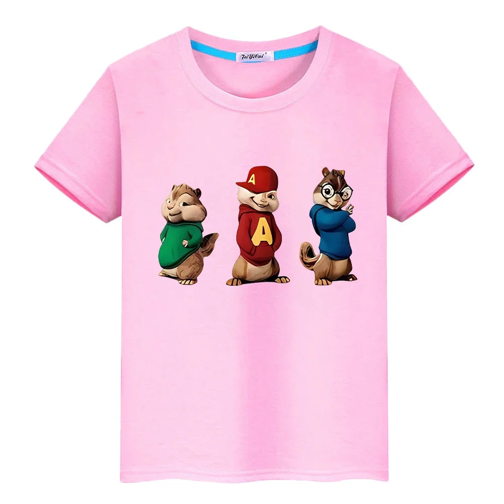 Alvin and chipmunks costume Print t shirt for kids boy 10years 100% Cotton Cute Tops anime Short girls clothes y2k
