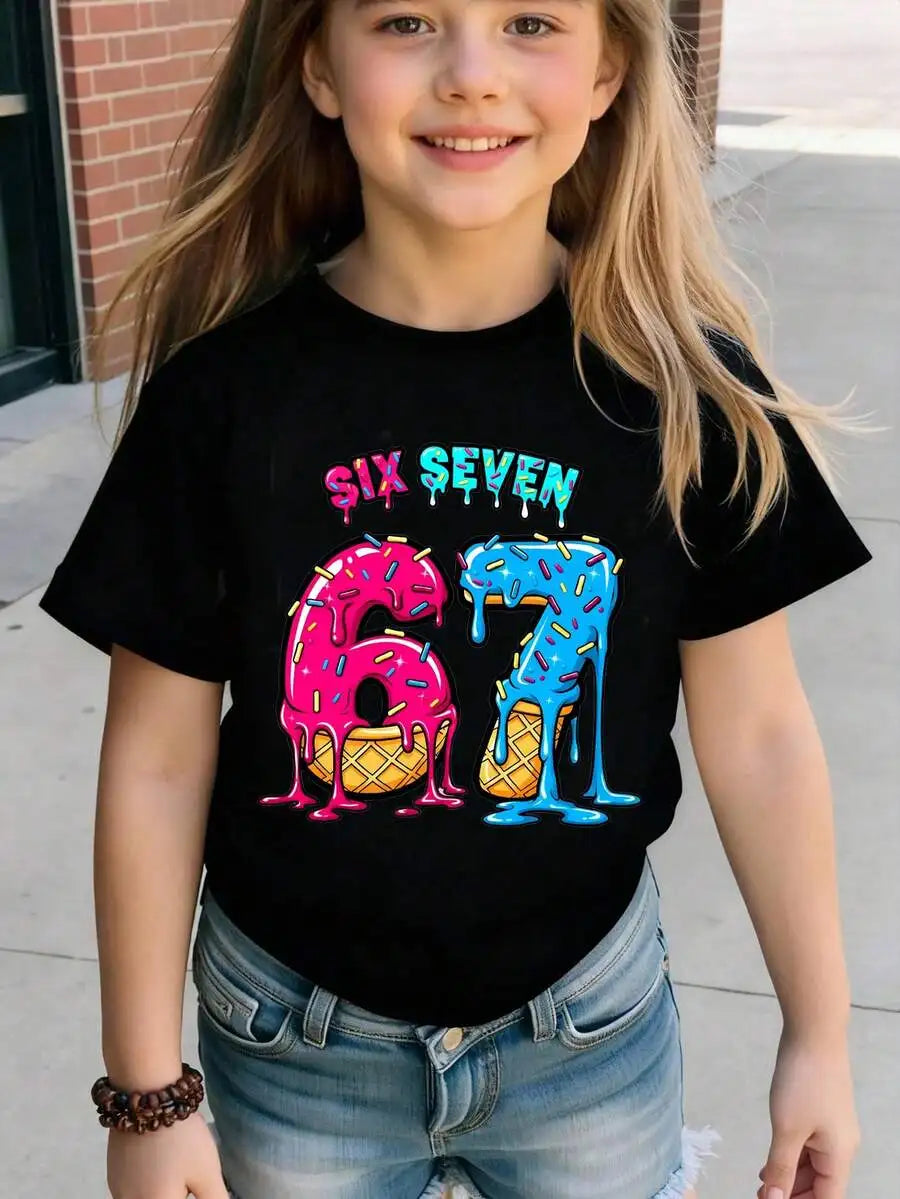Girls Green Short Sleeve T-Shirt with White Heart and Clover Graphic