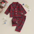 6M-4Y Kids Christmas Pajamas Set Plaid Button up Long Sleeve Shirt and Elastic Pants Loungewear Sleepwear