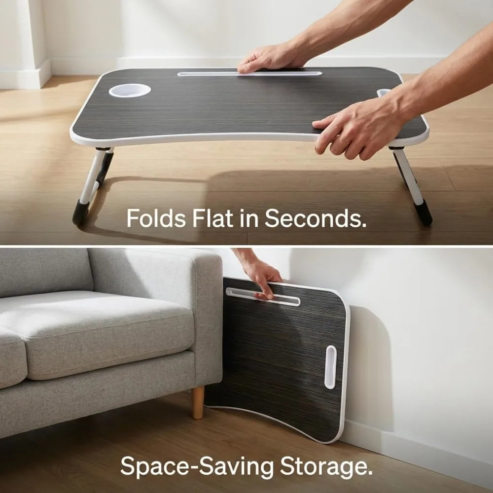 Foldable Lap Desk for Laptop & Writing - 23 inch Bed Tray Table with Cup Holder & Tablet Slot - Portable Notebook Stand for Eating, Sofa, Couch & WFH
