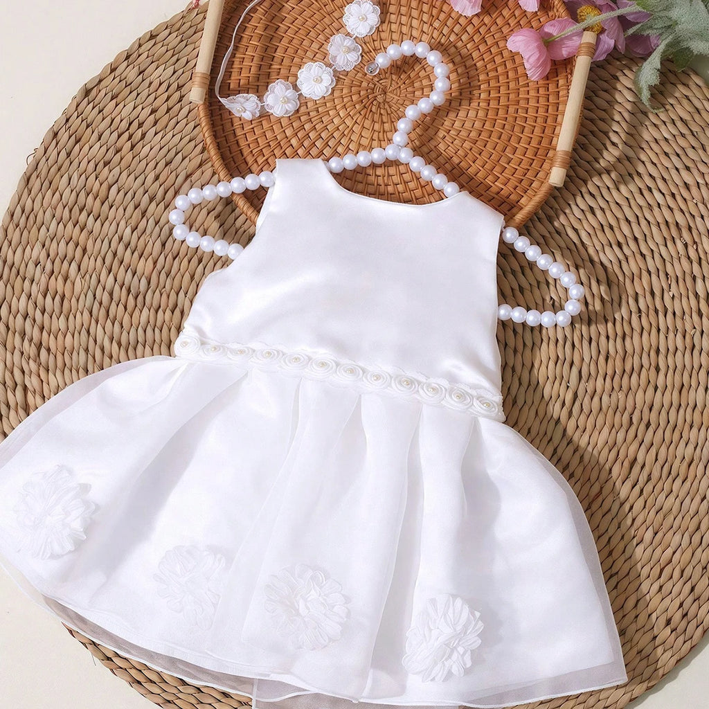 2Pcs Set White Newborn Girl Dress For Photo Shooting Big Bowknot Baby Photography Dress With Pearl Headband