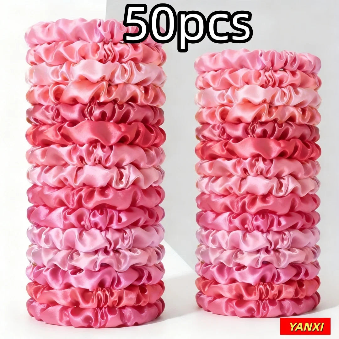 1/6/16/32/50/100pcs bulk satin scrunchies elegant pink small 6.5cm headwear hair ties accessories casual cute