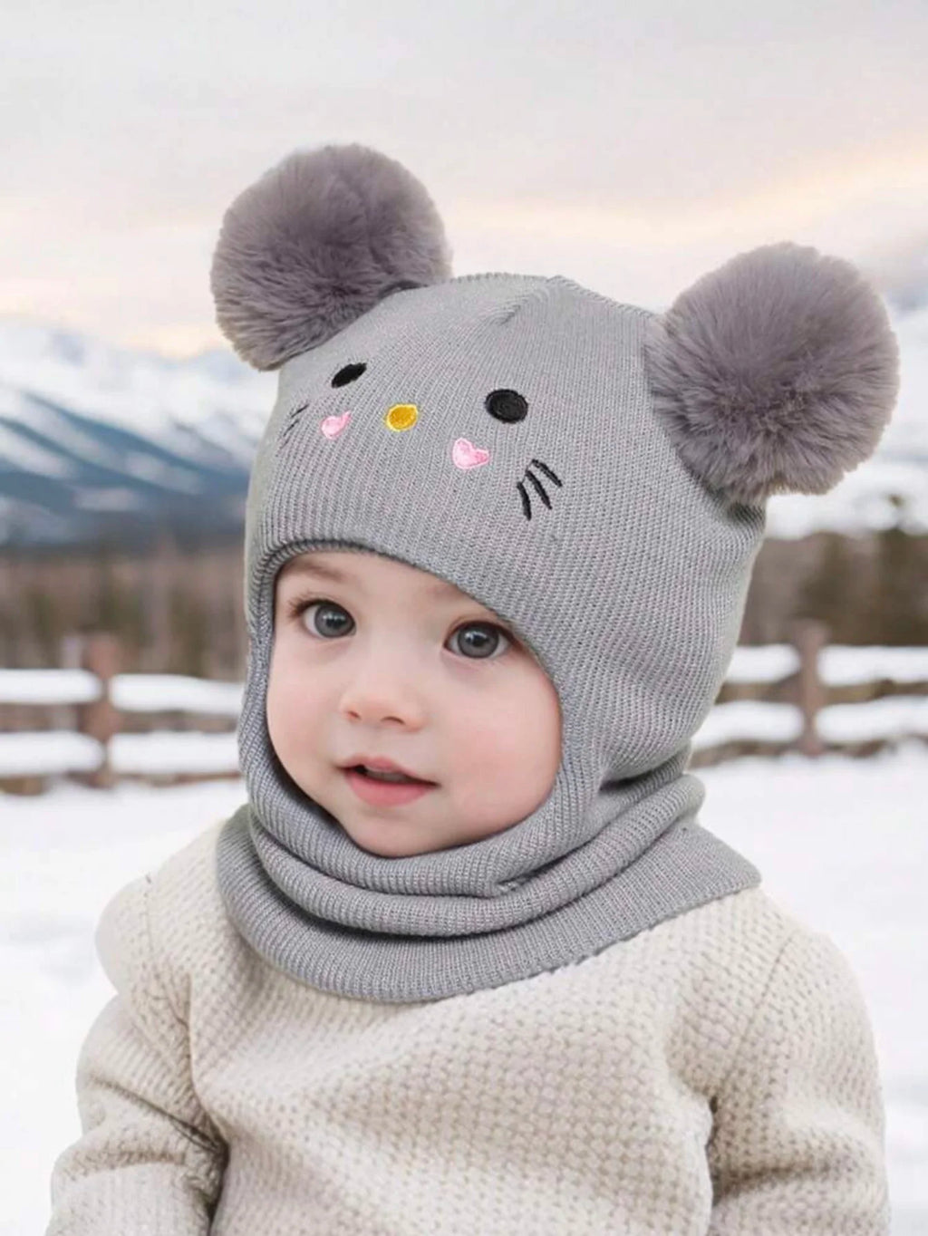 One-piece caps, scarves, ear protectors for autumn and winter, and embroidered cat headscarves for boys and girls aged 1-6