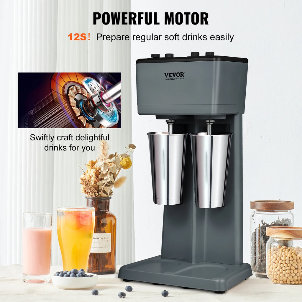 Milkshake Maker Mixer Machine Double Head Stainless Steel Drink Blender 3-Speed Milkshake Mixer for Commercial Home