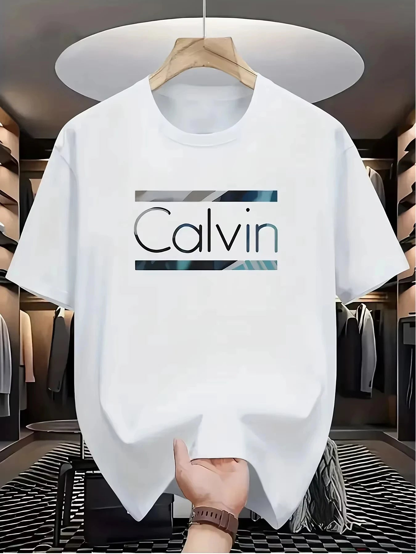 Men's Summer 100_ Pure Cotton Fashionable Sports Casual Loose Calvin Letter