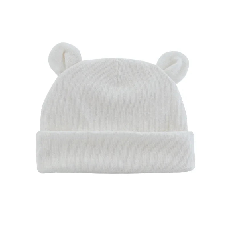 Baby Hats for Newborn Solid Color Cap Kids Bear Hats Children Soft Cotton Breathable Sweat-Absorbent Boys Girls Baby Stuff