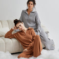 Women 2 Piece Lounge Sets Tracksuit Oversized Quarter Zip Pullover Polo Neck Wide Leg Pants Autumn Winter Kintted Sweater Sets