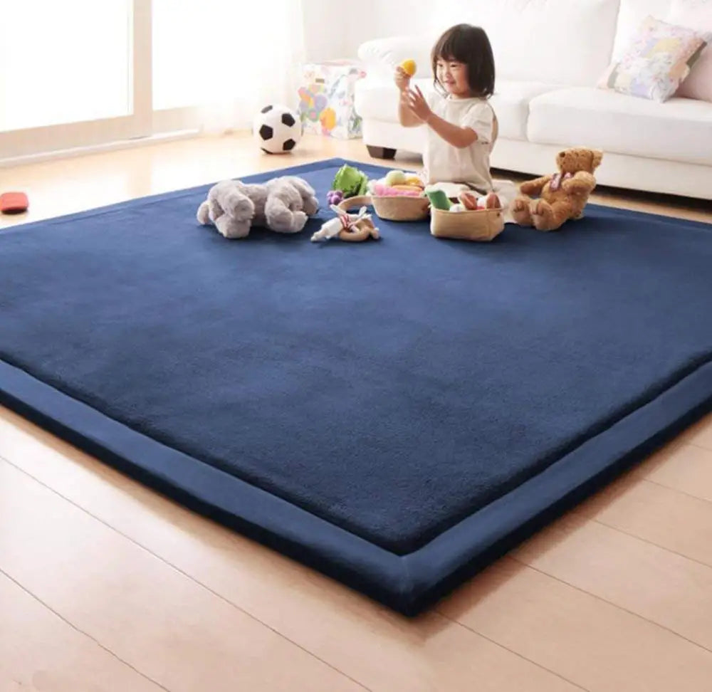 Soft Coral Velvet Play Mat 5'x6'8" Dark Blue for Toddlers Yoga Exercise Non-Slip Area Rug