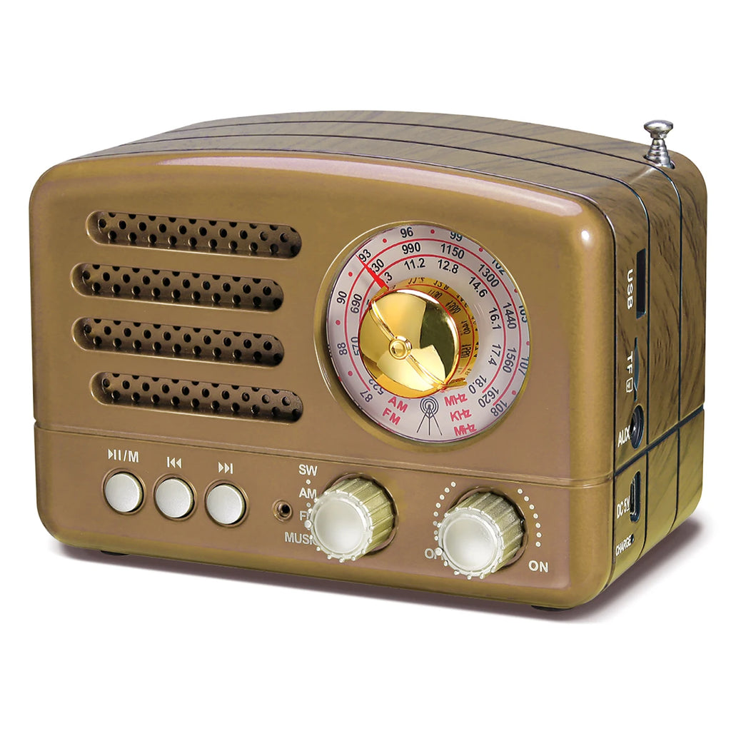 Small Retro Vintage Radio, Bluetooth, Portable Transistor Radio AM FM, Rechargeable batters