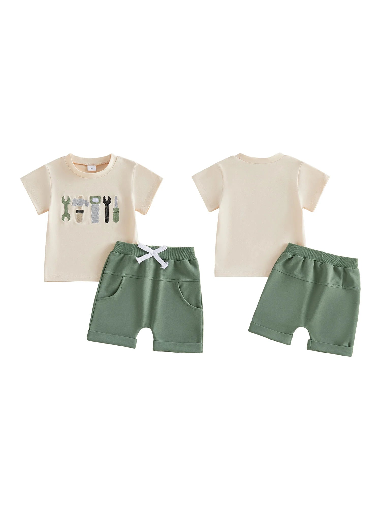Adorable Baby Boys 2 Piece Outfits Summer Stylish Dinosaur Print Short Sleeve Round Neck Tops and Shorts Set for Playtime