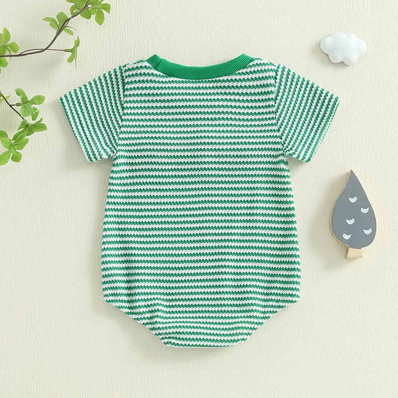 Summer Baby Girls Boys Rompers Waffle Truck Embroidery Stripe Short Sleeve Jumpsuits