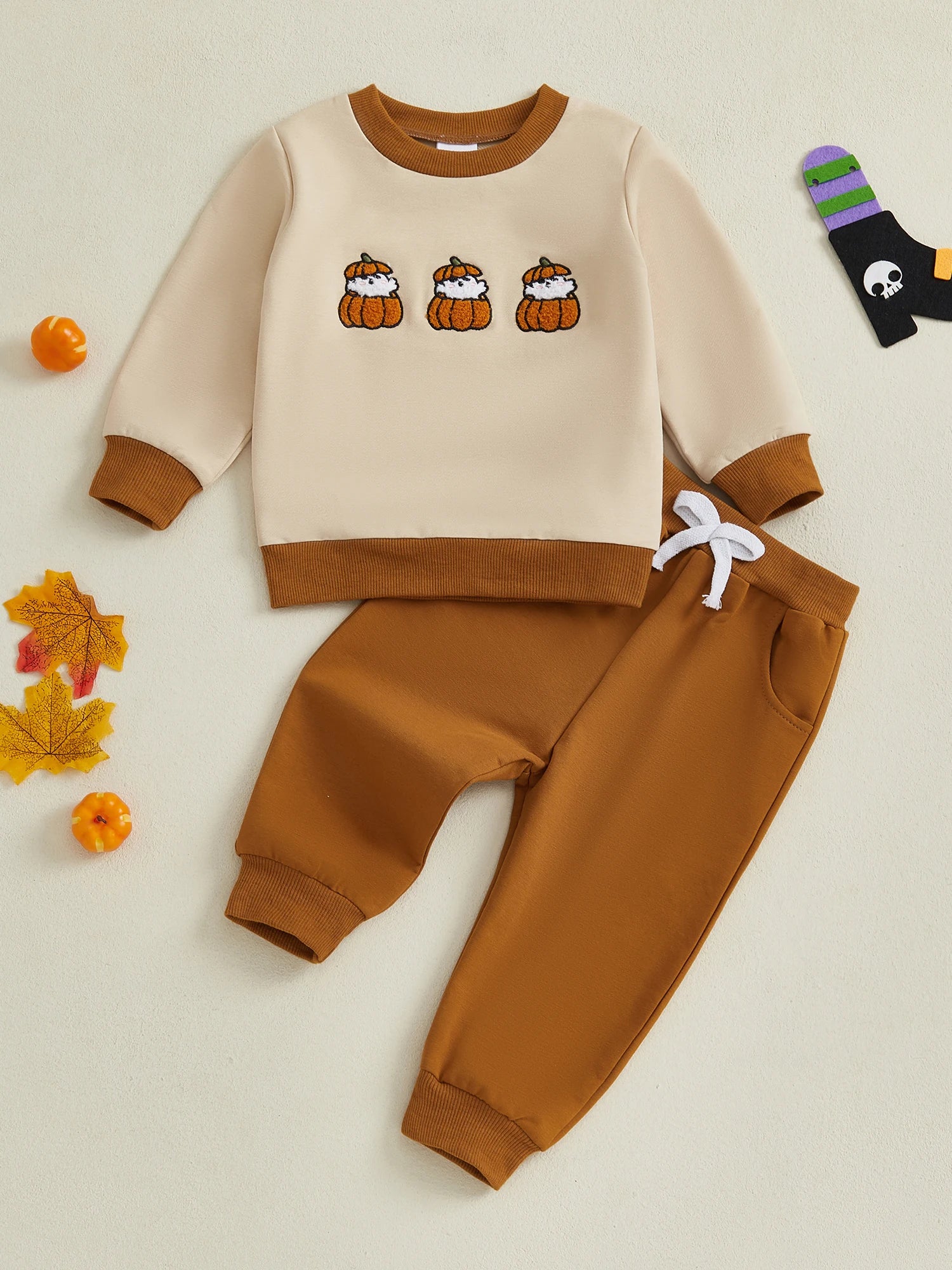 Boys Girls 2-piece Halloween Costume Short Sleeve Round Neck Printed Spider Black Cat T-shirt with Shorts Set Kids Outfit for