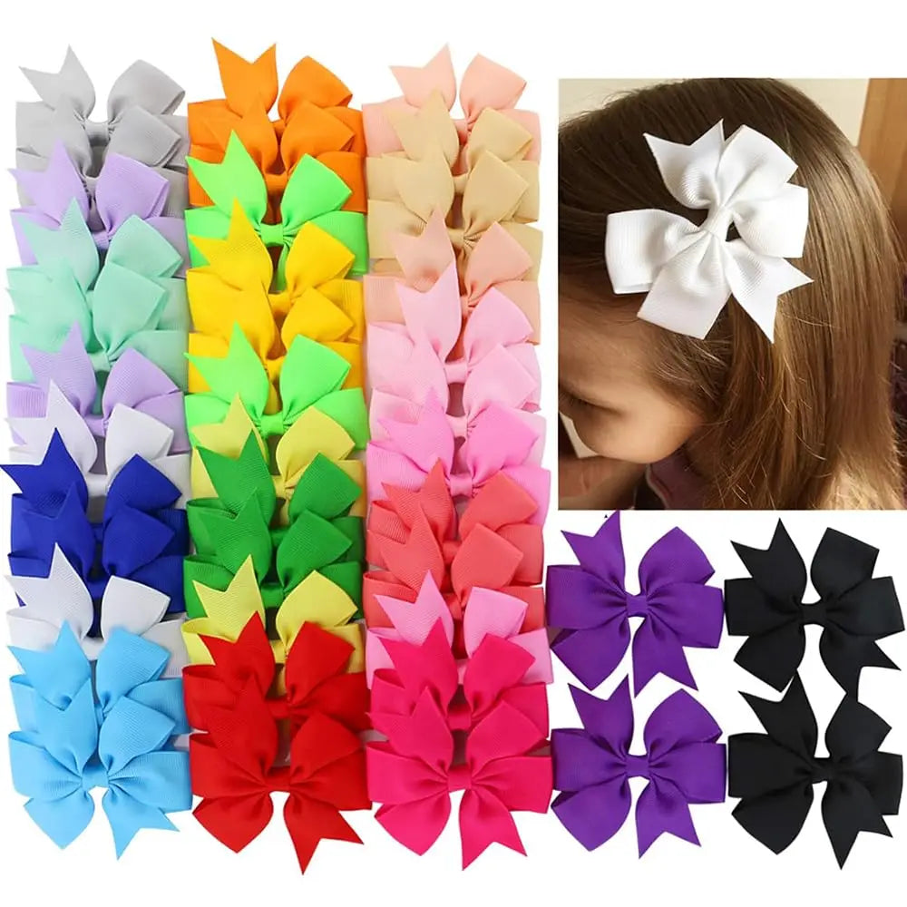 40-Piece 3-Inch Ribbon Pinwheel Hair Bows with Alligator Clips for Girls and Toddlers
