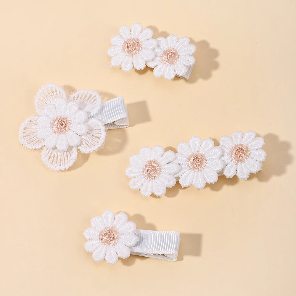1/2/4 set Ins Daisy Flower Hair Clips Baby Girl Hairpins for Kids Lace White Barrette Princess Hooks Infant Accessories