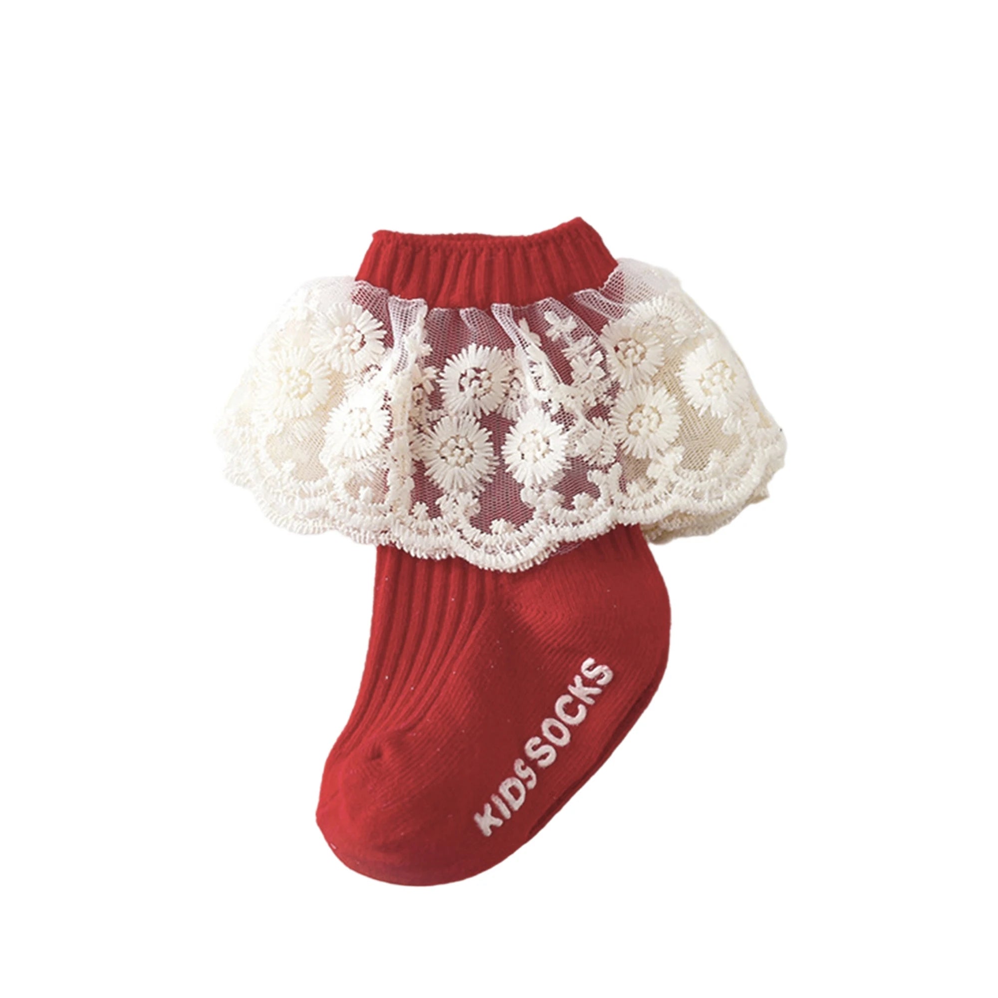 Adorable Baby Girl Lace Ruffle Socks with Non-Slip Bottoms - Stylish Princess Style Infant Socks for Toddlers