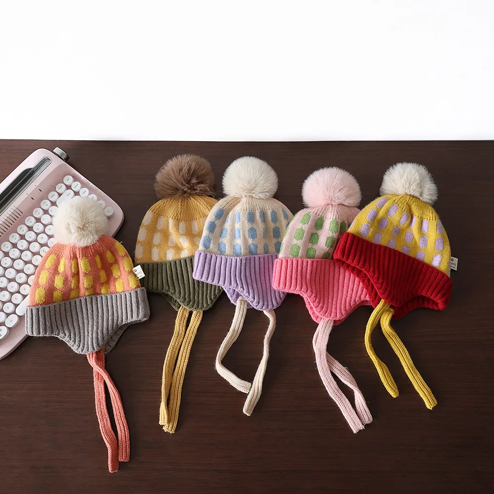 Winter Baby Hat Pompom Fleece Lining Baby Beanie Infant Bonnet Kids Cap For Girls Boys Bobble Kids Hat For