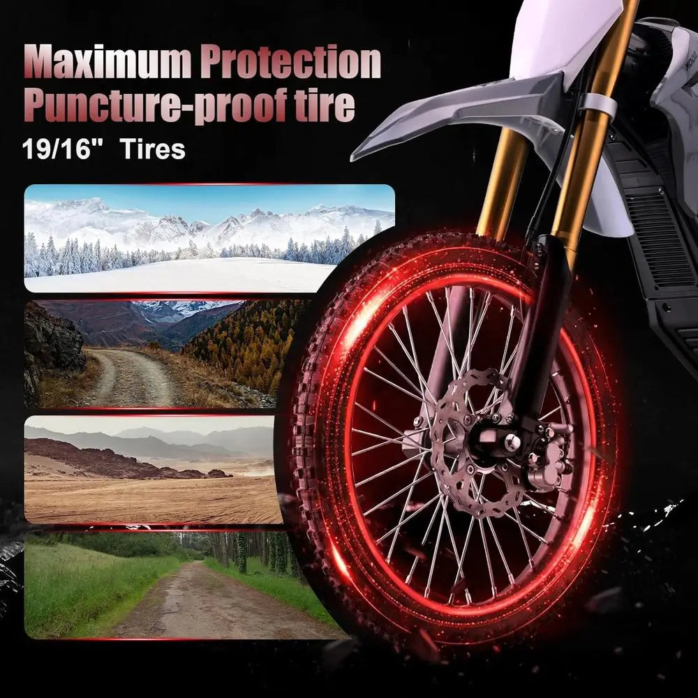KOOZ 72V 8000W Electric Dirt Bike or Adult,HP131E-L Electric-Motorcycle with 35AH Lithium Battery,Top Speed 56 MPH with 19"/16"