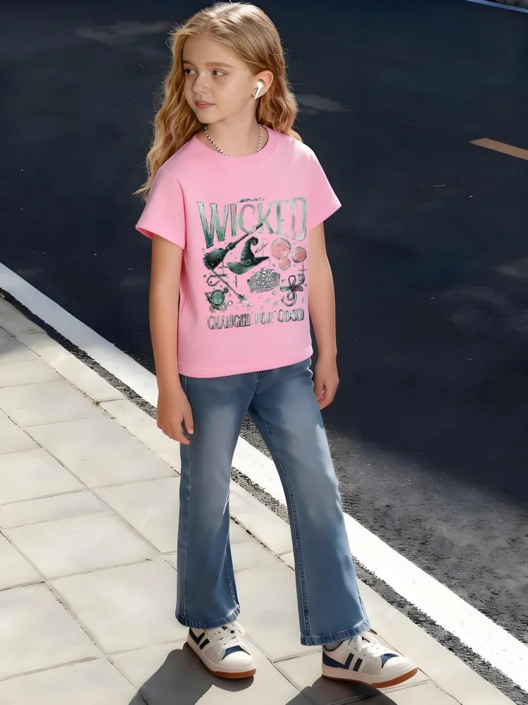 Kids Children's Cotton T-Shirt WICKED Musical Theme with Witch Hat and Crown Motif for Boys /Girls Broadway Inspired Design