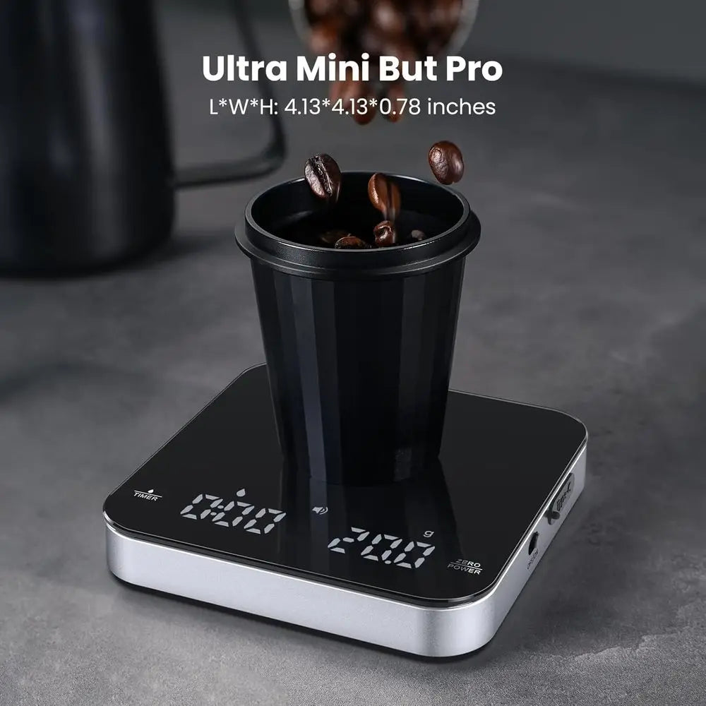 Mini Coffee Scale with Timer, USB-C Rechargeable, 2kg/0.1g Accurate, Portable Digital Kitchen Scale for Pour-Over Coffee, Auto T