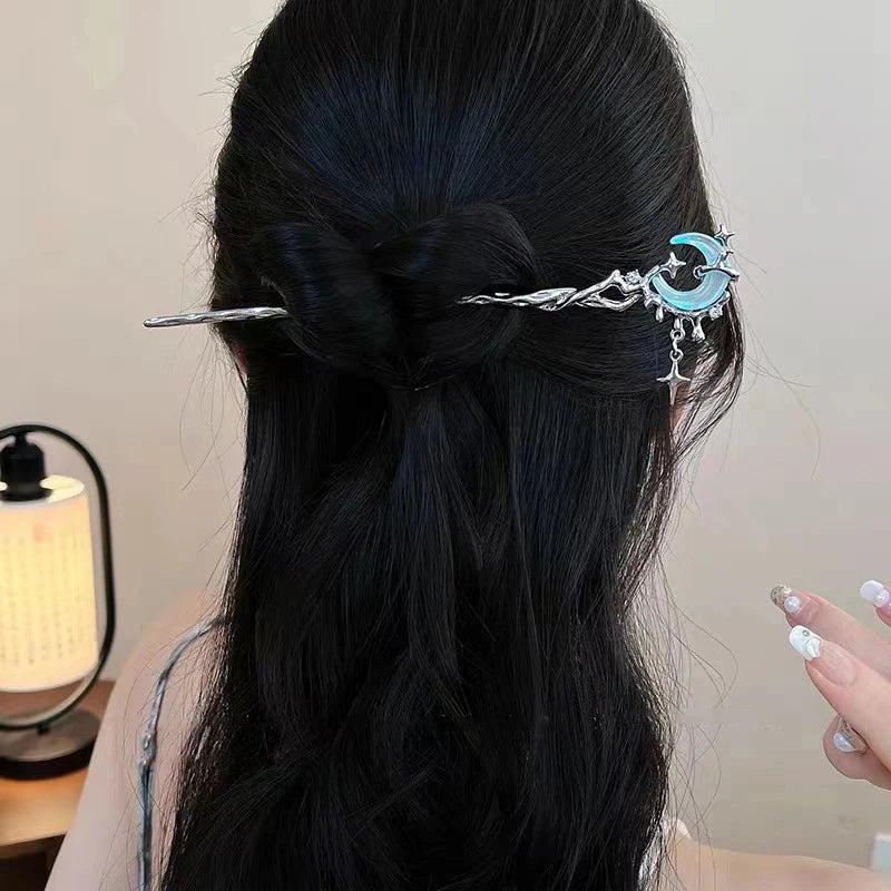 Romantic Moonstone Star Moon Hair Stick Metal Branch Hairpin Hair Fork Style Hair Accessories for Girls Hair Jewelry