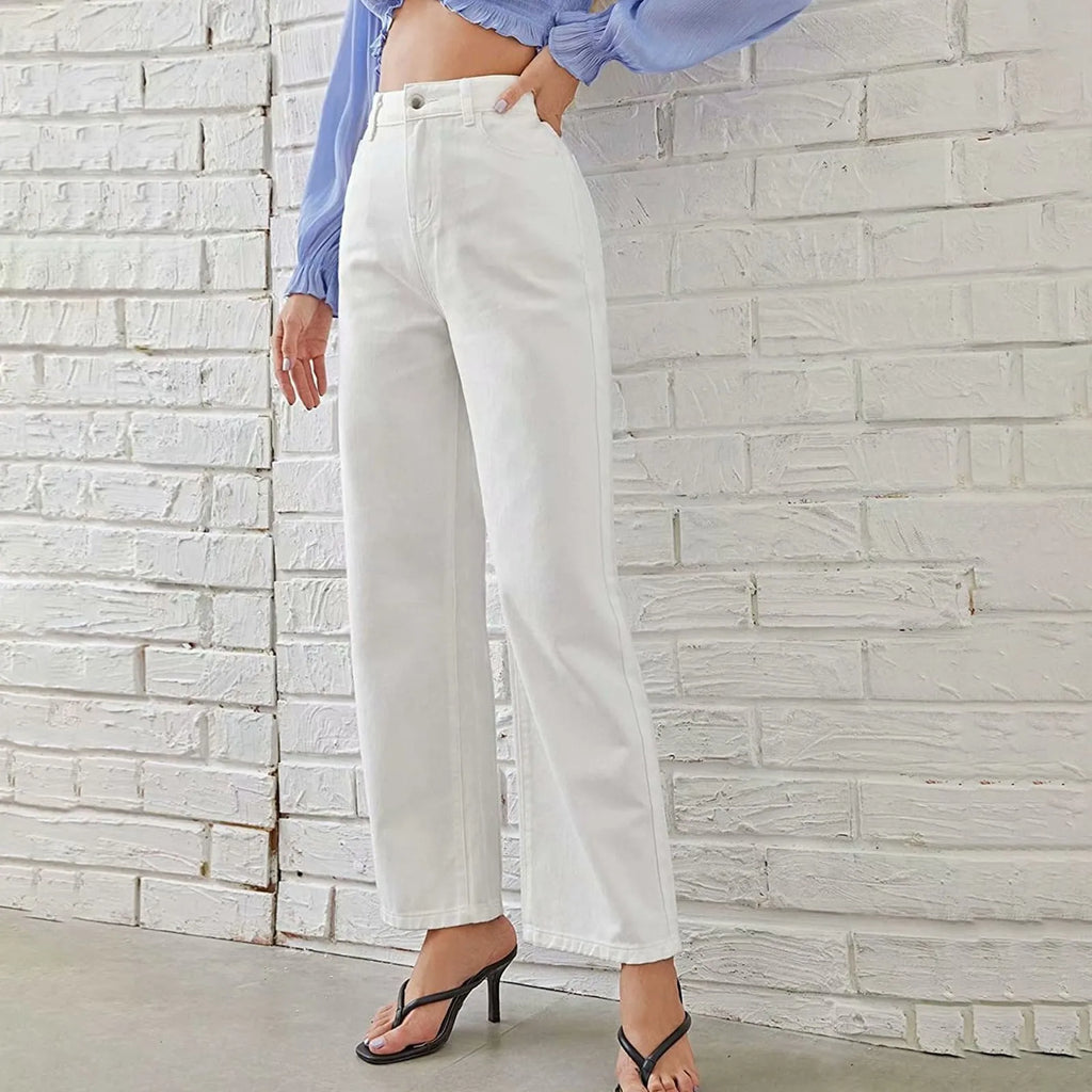 Women's Wide Leg Pants High Waist Cowboy Daily Commuting Versatile Slimming Straight Pants Comfortable Casual Trousers